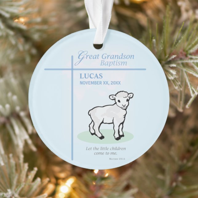 Great Grandson Baptism Blue Lamb Personalized Ornament (Tree)