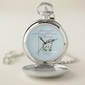 Great Grandson Baptism Blue Lamb Personalized Pocket Watch