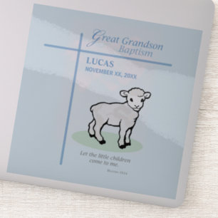 Great Grandson Baptism Blue Lamb Personalized Sticker