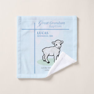 Great Grandson Baptism Blue Lamb Personalized Wash Cloth