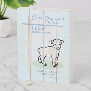 Great Grandson Baptism Blue Lamb Personalized Wooden Box Sign