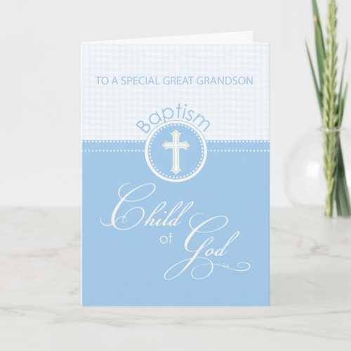 Great Grandson Baptism Congratulations Blue Child Card