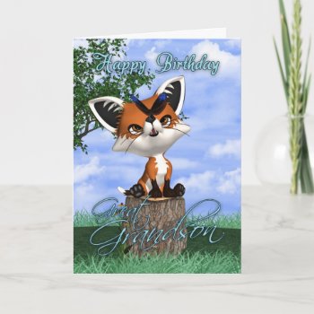 Great Grandson Birthday Card With Cute Fox And But by moonlake at Zazzle