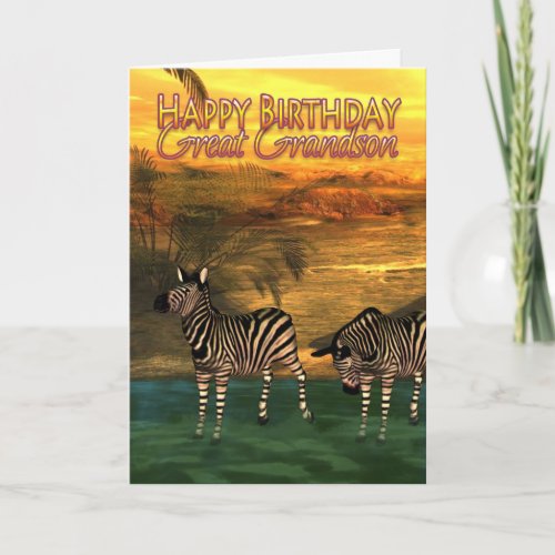 Great Grandson Birthday Card Zebras In Water