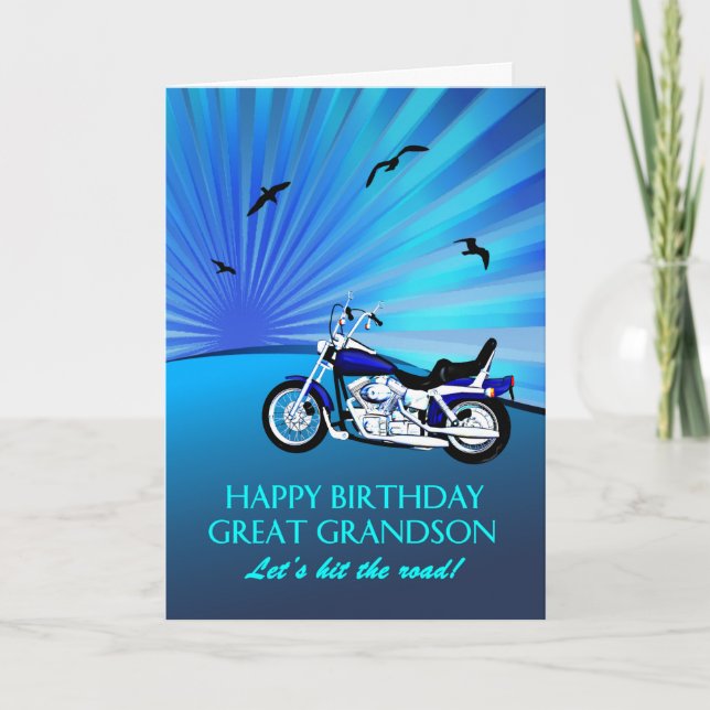 Great Grandson Birthday Motorbike Sunset Card (Front)