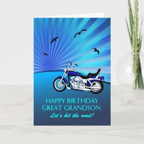 Great Grandson Birthday Motorbike Sunset Card