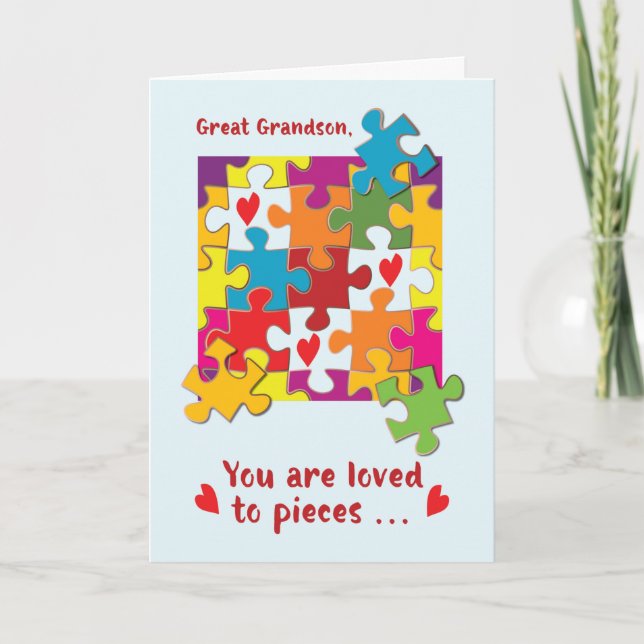 Great Grandson Birthday Puzzle Love to Pieces Card (Front)