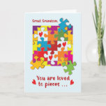 Great Grandson Birthday Puzzle Love to Pieces Card<br><div class="desc">An ever dearest great grandson who is about to celebrate a birthday soon will surely appreciate you gifting him with this cute and colorful greeting card. The fun inside message is sure to put a beautiful smile on his handsome face.</div>