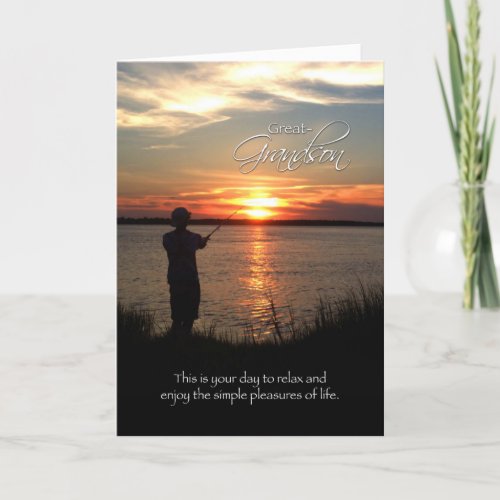Great_Grandson Birthday Sunset Fishing Silhouette Card