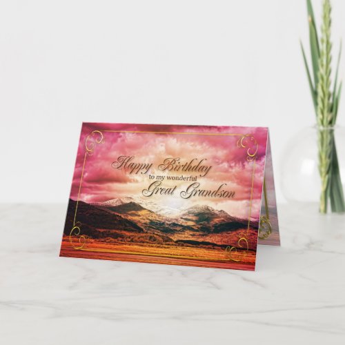 Great Grandson birthday Sunset over the mountains Card