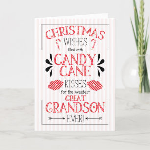 Great Grandson Candy Cane Kisses Christmas Wishes Holiday Card