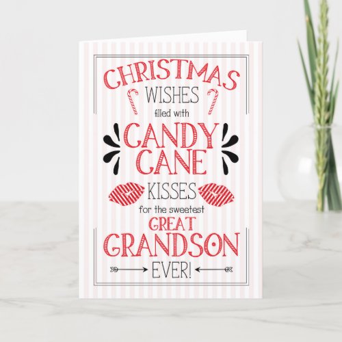 Great Grandson Candy Cane Kisses Christmas Wishes Holiday Card