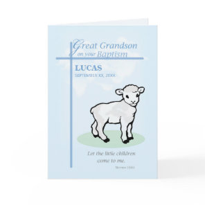 Great Grandson Custom Name and Date Baptism Blue Card