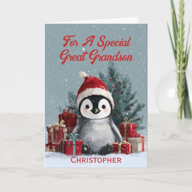 Great Grandson Cute Baby Penguin Holiday Card (Front)
