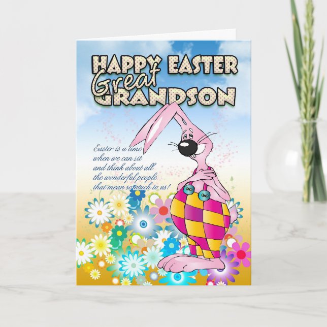 Great Grandson Easter Card - Easter Bunny Flowers (Front)