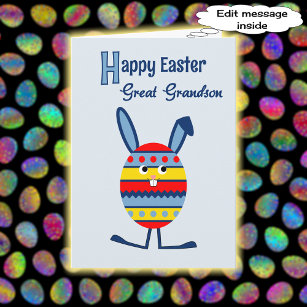 Great grandson Easter egg bunny blue Holiday Card