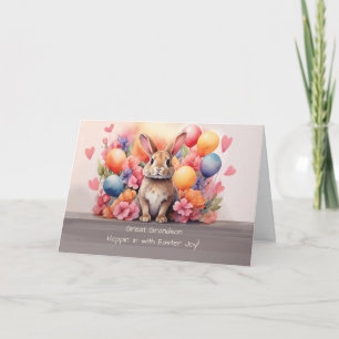 Great Grandson Easter Rabbit Amid Flowers Balloons Card