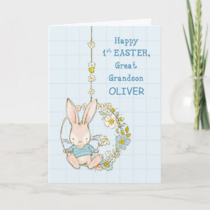Great Grandson First 1st Easter Cute Bunny Swing Card