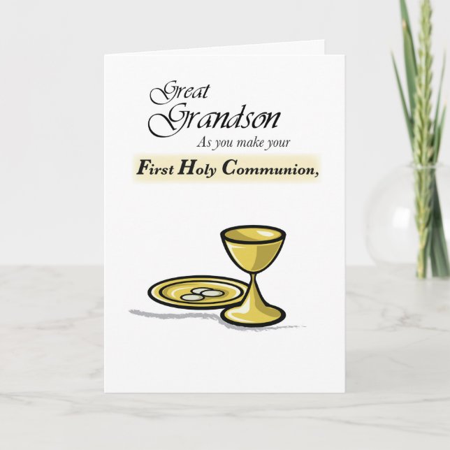 Great Grandson First Communion Gold Chalice, Paten Card (Front)