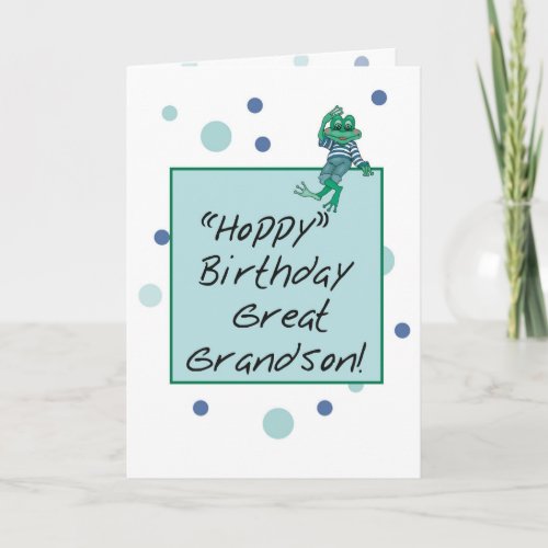 Great Grandson Frog in Jeans Birthday Polka Dots Card