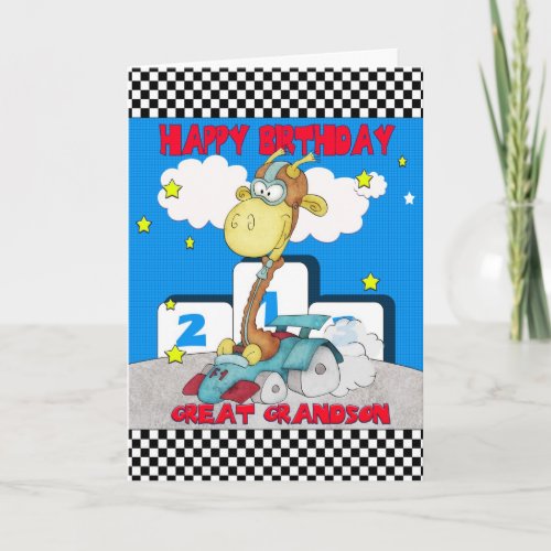 Great Grandson Giraffe Birthday Card _ Racing Gira