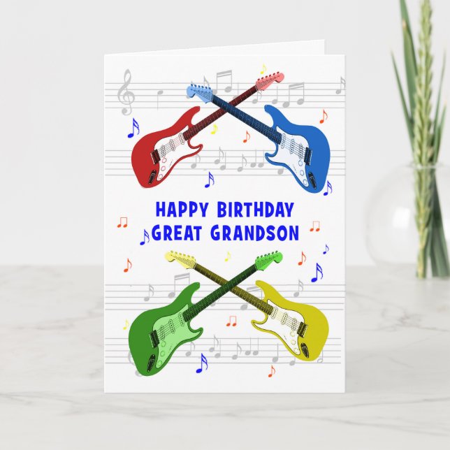 Great Grandson Guitars Birthday Card (Front)