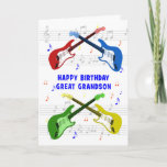 Great Grandson Guitars Birthday Card<br><div class="desc">A beautiful birthday card for a great grandson. Electric guitar colorful art with a music scale in the background. You cannot have too many guitars. A very cool guitar birthday card, celebrates the energy and sheer fun of this musical instrument. A perfect birthday card for guitarists and music lovers.</div>