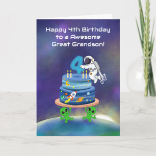 Great Grandson Happy 4th Birthday Astronaut  Card