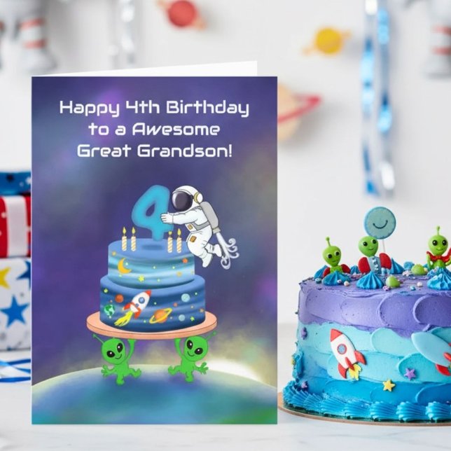 Great Grandson Happy 4th Birthday Astronaut  Card (Creator Uploaded)