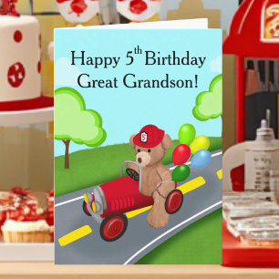 Great Grandson Happy 5th Birthday Bear Firetruck Card