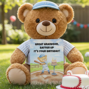 Great Grandson Happy Birthday Baseball Teddy Bear Card