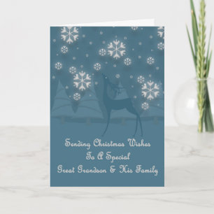 Great Grandson & His Family Reindeer Christmas Holiday Card