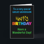 Great grandson Rainbow Colors on Black Birthday Card<br><div class="desc">A colorful Birthday Card for a Great-grandson,  with brightly colored lettering on a black background,  the word 'happy' in yellow and the word 'birthday' in rainbow colors.</div>