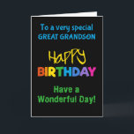 Great grandson Rainbow Colors on Black Birthday Card<br><div class="desc">A colorful Birthday Card for a Great-grandson,  with brightly colored lettering on a black background,  the word 'happy' in yellow and the word 'birthday' in rainbow colors.</div>