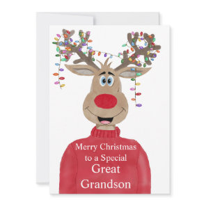 Great Grandson Reindeer Christmas Customizable  Holiday Card