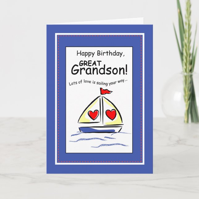 Great Grandson Religious Sailboat Birthday Card (Front)