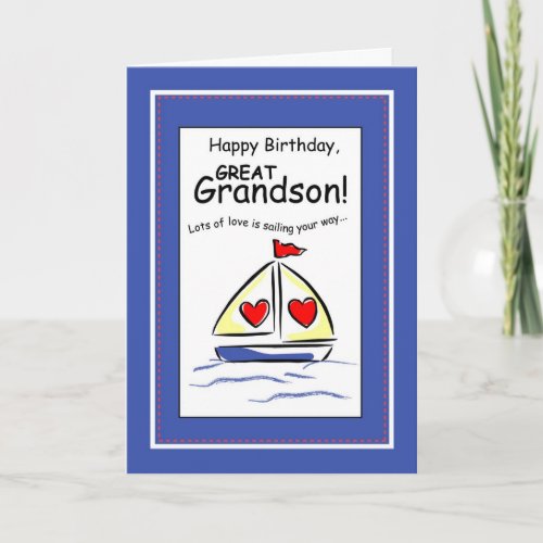 Great Grandson Religious Sailboat Birthday Card