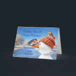 Great Grandson Robins and Snowman Christmas Holiday Card<br><div class="desc">A beautiful Christmas card for a great grandson. Send seasonal cheer with this beautifully illustrated Christmas card showcasing three cheeky robins balancing on a snowman's carrot nose. A joyful design capturing the magic of winter and the spirit of the holidays.</div>
