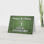 Great Grandson Soccer Birthday with Grass Field an Card<br><div class="desc">Your little soccer fan will love to receive this card on his Birthday. Send your best wishes to your Great Grandson with with this cute white and black ball on a grass field with your message.</div>