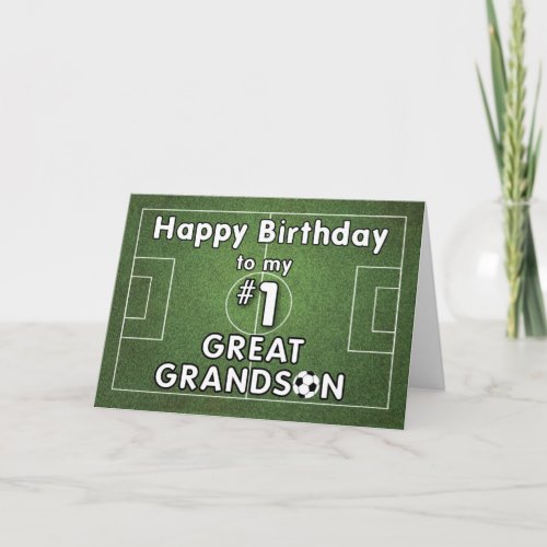 Great Grandson Soccer Birthday with Grass Field an Card
