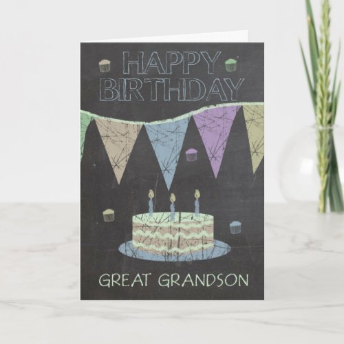 Great Grandson Trendy Chalk Board Effect With Cake Card