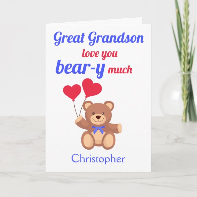 Great Grandson Valentines Day Love you Bear-y Much Card (Front)