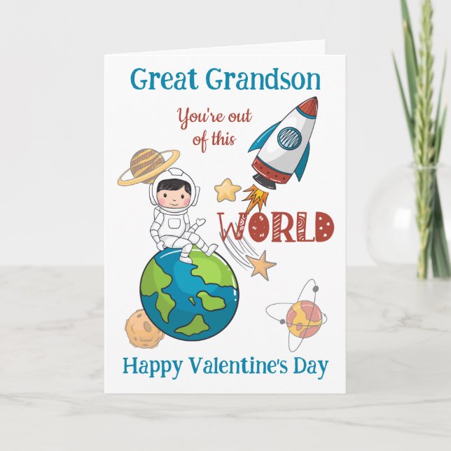Great Grandson Valentines Out Of This World Space Card (Front)