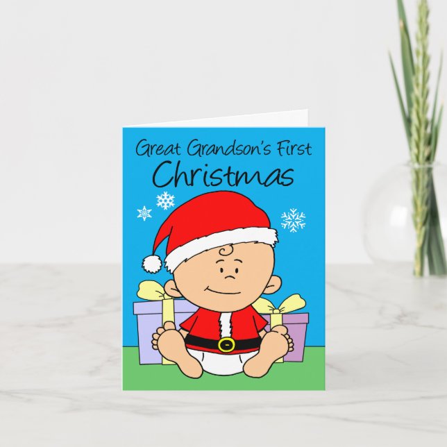 Great Grandson's First Christmas Cute Little Santa Holiday Card (Front)