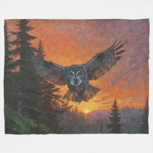 Great Gray Owl at Sunset Fleece Blanket