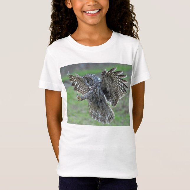 Great Gray Owl ~ Landing T-Shirt (Front)