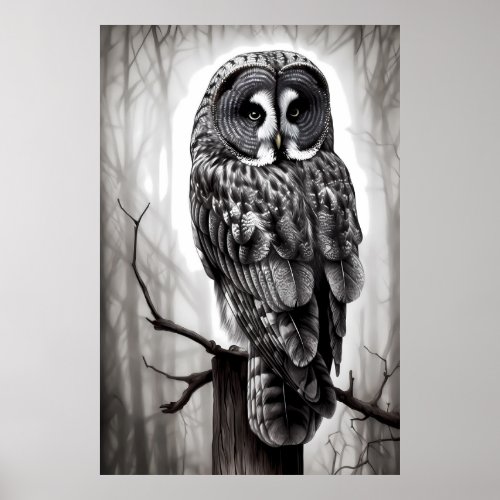 Great Gray Owl Painting Poster