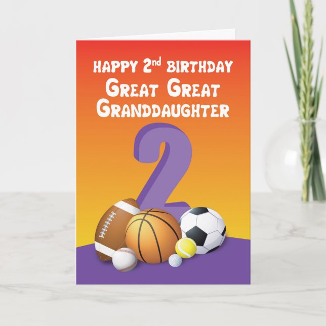 Great Great Granddaughter 2nd Birthday Sports Ball Card (Front)