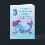 Great Great Granddaughter 3rd Birthday Sparkly Card<br><div class="desc">This delightful card that features a mermaid with digitally rendered scales and tail was designed with your great great granddaughter in mind. We intend this to be the perfect card to greet her and wish her a happy 3rd birthday.</div>