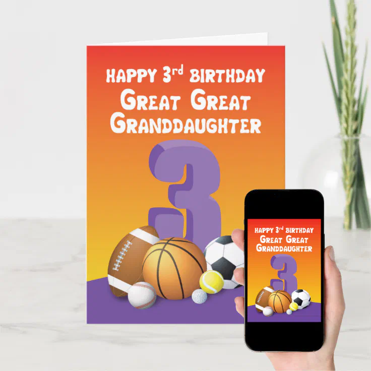 Doodlecards Great Granddaughter 3rd Birthday Card - Medium Size - View #11